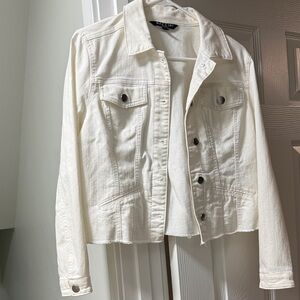 White Denim Jacket - Women's Casual Button-Up